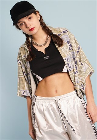 90'S RETRO ETNIC PRINT OVERSIZED DADS BLOUSE SHIRT