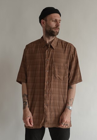 VINTAGE 70S BROWN EXTRA LONG SHIRT IN BROWN