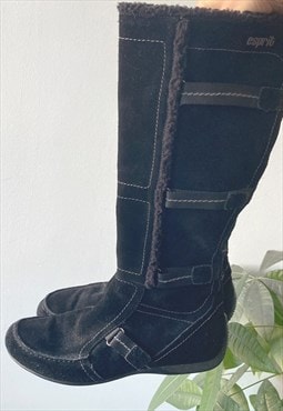Vintage 00's Black Suede Leather Long Racing Boxing Boots