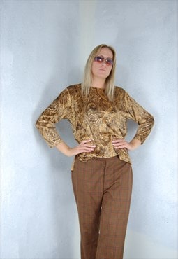 Vintage 90's indie abstract shine soft jumper blouse in gold