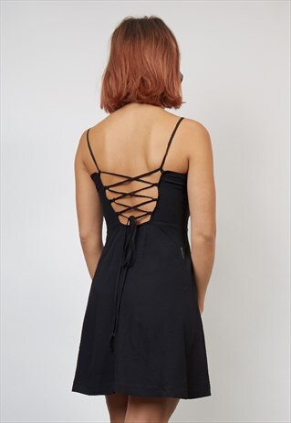 VINTAGE 90'S ARMANI BLACK CROSS-BACK SLIP DRESS