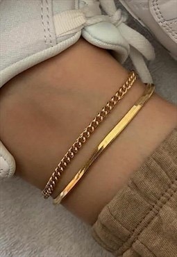 Gold Snake Chain Double Anklet Set 