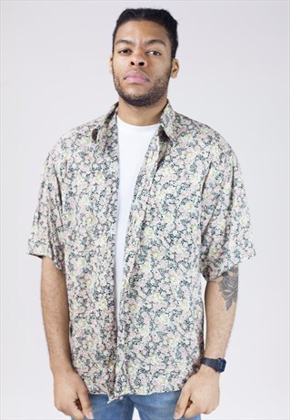 VINTAGE 90S PINK DELICATE FLOWER PATTERNED SHIRT
