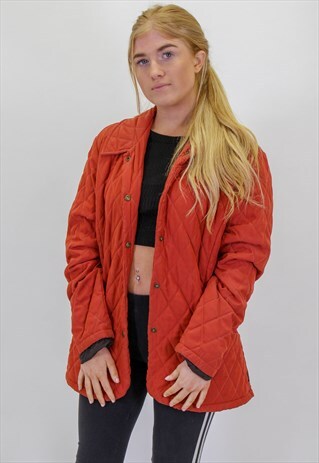 VINTAGE BARBOUR QUILTED JACKET IN ORANGE UK 12