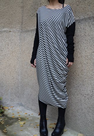 LONG SLEEVE KAFTAN/STRIPE ASYMMETRICAL TUNIC/OVERSIZED/F1523