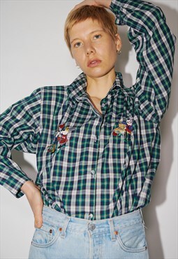 Vintage plaid patch button blouse