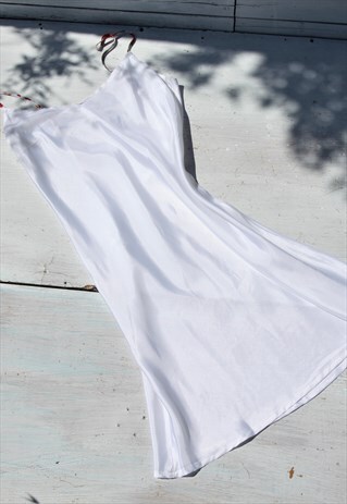 Deadstock 90s white lingerie slip dress with floral straps.