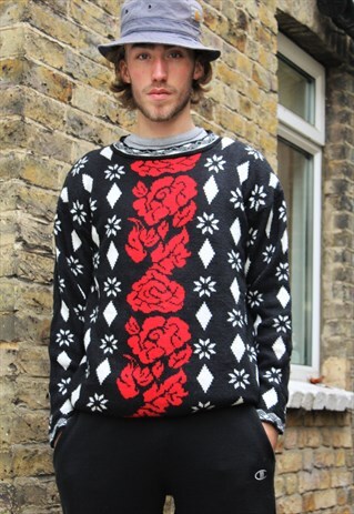 VINTAGE / 80'S / BLACK PATTERNED JUMPER