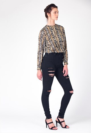 VINTAGE 90'S STRIPED LEOPARD PRINT BLOUSE