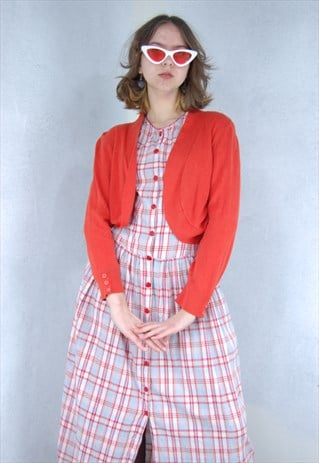 VINTAGE Y2K SHORT TAILORED CARDIGAN JACKET IN BRIGHT ORANGE