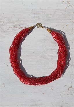Deadstock pink glass beaaded lots strands necklace.