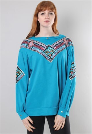 VINTAGE 90S PATTERNED STUDDED SWEATSHIRT