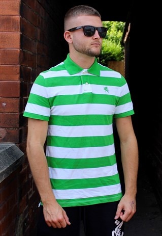 VINTAGE GREEN STRIPED POLO SHIRT SMALL