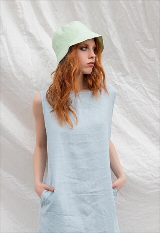 LINEN WIDE-BRIMMED BUCKET HAT
