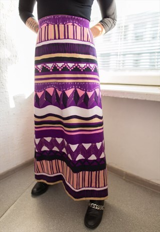 VINTAGE 70'S PURPLE PATTERNED HIGH WAISTED BOHEMIAN SKIRT