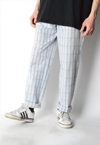 VINTAGE 80S GREY COLOURFUL CHECK LIGHTWEIGHT PANTS