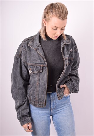 WOMENS VINTAGE DENIM JACKET XL GREY 90S
