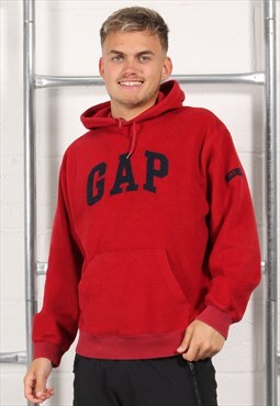 Vintage Gap Hoodie Red Fleece Pullover Lounge Jumper Medium
