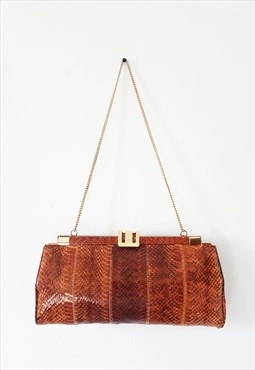 Brown Coret Snakeskin Leather Clutch Bag