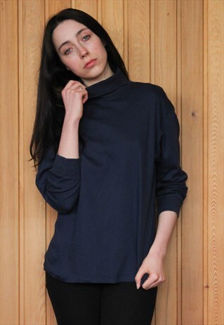 VINTAGE NAVY BLUE TURTLE NECK JUMPER
