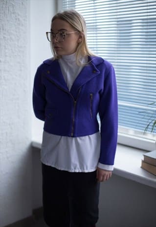 VINTAGE 90'S VIOLET KNITTED BIKER JACKET