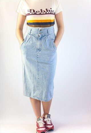 VINTAGE HIGH WAIST DENIM PENCIL SKIRT