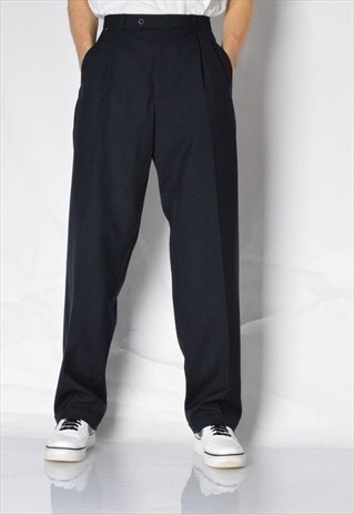 VINTAGE 90S NAVY BLUE WOOL BLEND PANTS