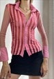 Vintage Y2k Sheer Mesh Pinstripe Shirt Pink Office Core