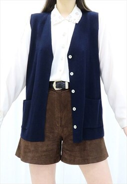 90s Vintage Navy Waistcoat Cardigan (Size M)