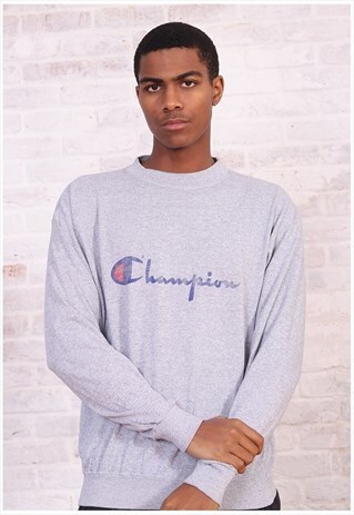 VINTAGE CHAMPION BIG PRINT LOGO T-SHIRT GREY