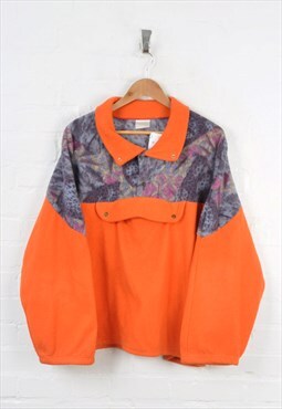 Vintage Fleece 1/4 Button 80s Pattern Grey/Orange XL