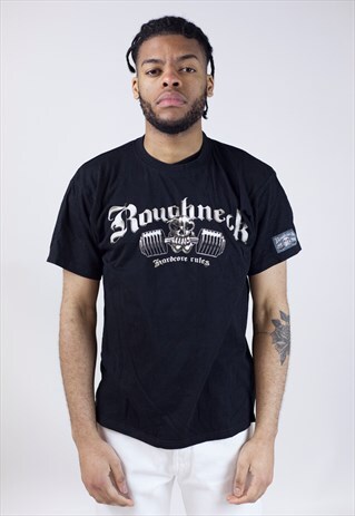 VINTAGE ROUGHNECK PRINTED BLACK T-SHIRT