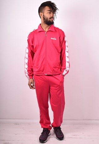DIADORA MENS VINTAGE FULL TRACKSUIT MEDIUM PINK 90S