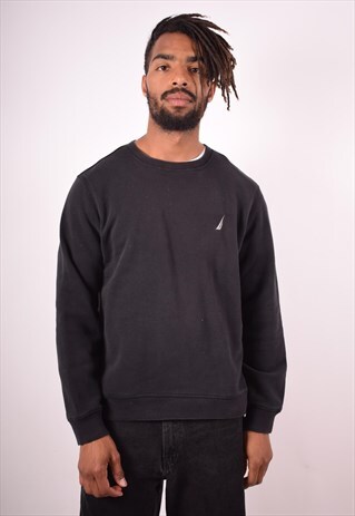 NAUTICA MENS VINTAGE SWEATSHIRT JUMPER MEDIUM BLACK 90S