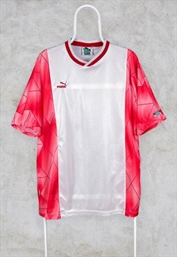 Vintage Puma Football Shirt Template Patterned Red White L