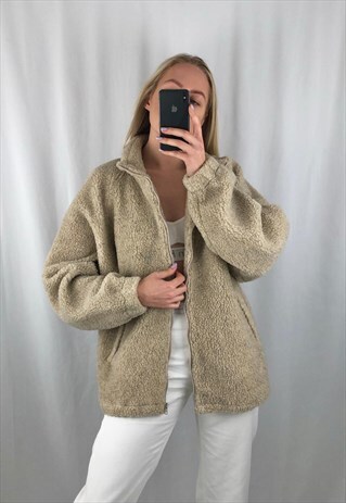 VINTAGE OVERSIZED FLEECE JACKET 90S BORG SHERPA COAT TEDDY