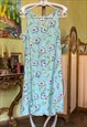 SHORT BLUE FLORAL DRESS, SLEEVELESS BUTTON UP SUN DRESS
