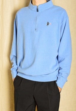 Y2K Blue Embroidered Minimalist Halloween Zipper Jumper