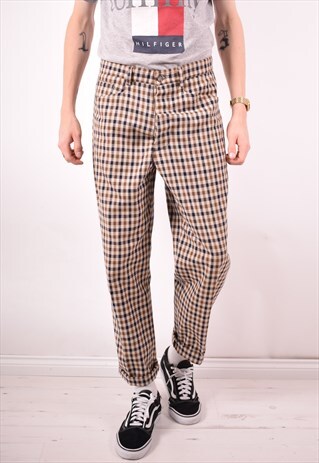 AQUASCUTUM MENS VINTAGE TROUSERS W32 L30 BROWN CHECK 90S
