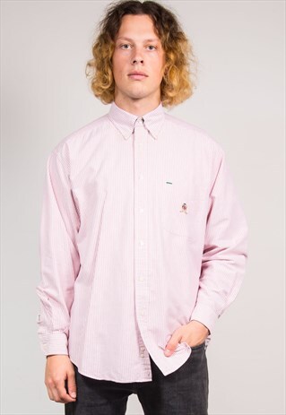 90'S VINTAGE RED PINSTRIPE TOMMY HILFIGER SHIRT