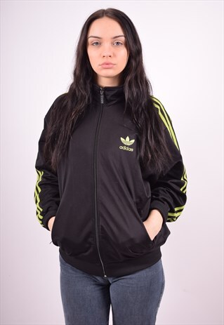ADIDAS WOMENS VINTAGE TRACKSUIT TOP JACKET LARGE BLACK 90'S