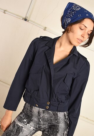 VINTAGE 90S FESTIVAL GARM PARIS CHIC JACKET IN NAVY BLUE