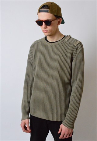 VINTAGE 90S KHAKI RIBBED KNIT JUMPER