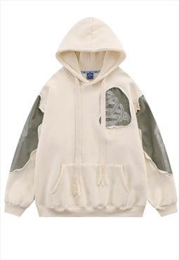 Ripped hoodie skeleton bones pullover torn jumper in cream