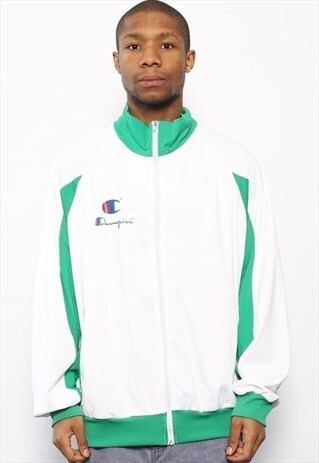 VINTAGE CHAMPION LOGO TRACK TOP JACKET WHITE GREEN