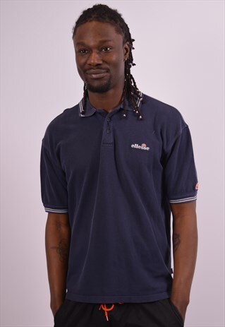 ELLESSE MENS VINTAGE POLO SHIRT MEDIUM NAVY BLUE 90S