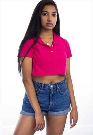VINTAGE REWORKED TOMMY HILFIGER CROP TOP LOGO 90S S 3.9