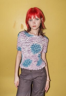 Vintage Y2K popcorn style top in lilac and blue