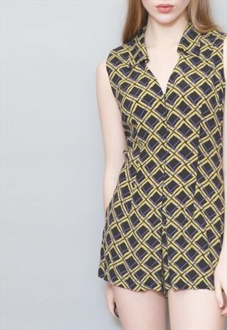 VINTAGE 1990'S CHECKED PRINT ZIP FRONT PLAYSUIT
