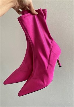 Vintage Y2K 00s pink pointy lycra boots heeled shoesocks